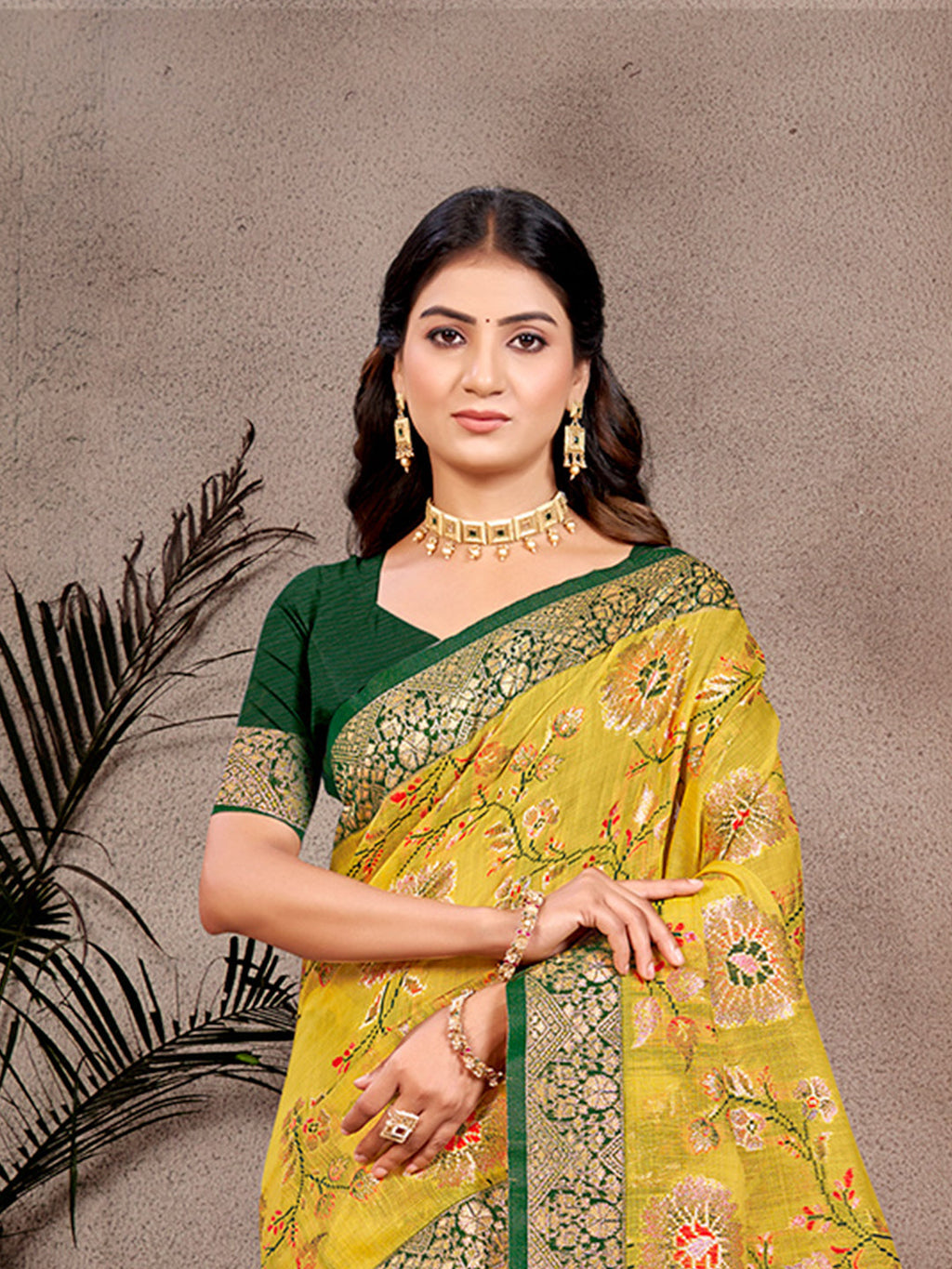 Sangam Prints Mustard Cotton Silk With Meena Woven Work Traditional Saree | Grocsy
