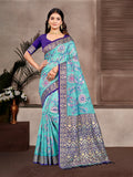Sangam Prints Sky Blue Cotton Silk With Meena Woven Work Traditional Saree | Grocsy
