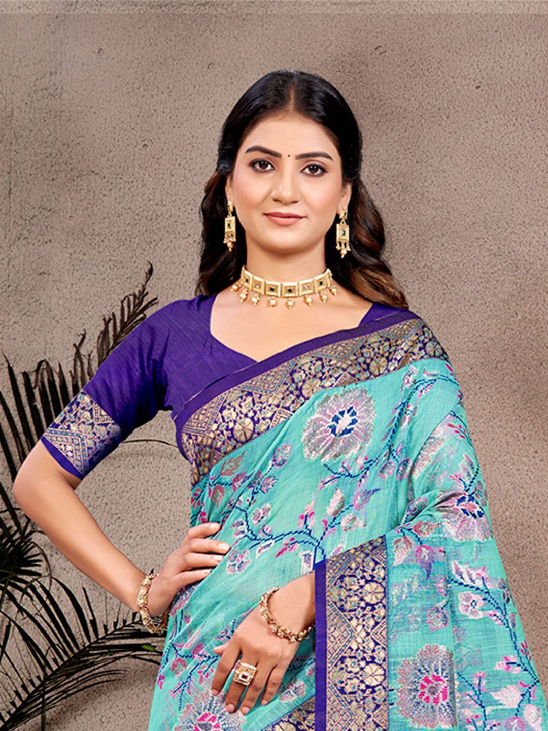 Sangam Prints Sky Blue Cotton Silk With Meena Woven Work Traditional Saree | Grocsy
