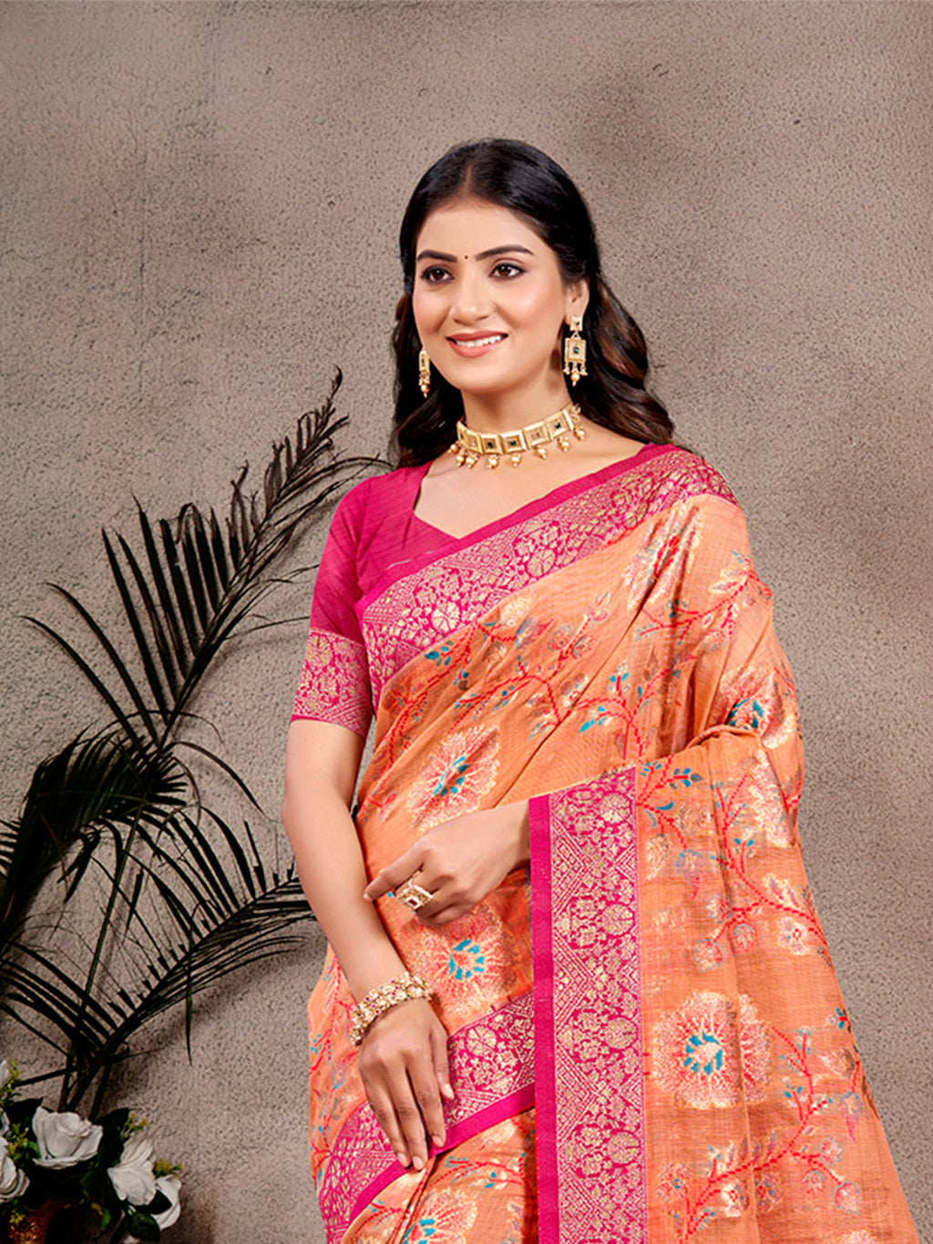 Sangam Prints Orange  Cotton Silk With Meena Woven Work Traditional Saree | Grocsy