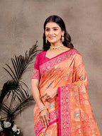 Sangam Prints Orange  Cotton Silk With Meena Woven Work Traditional Saree | Grocsy