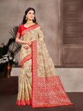 Sangam Prints Beige Cotton Silk With Meena Woven Work Traditional Saree | Grocsy