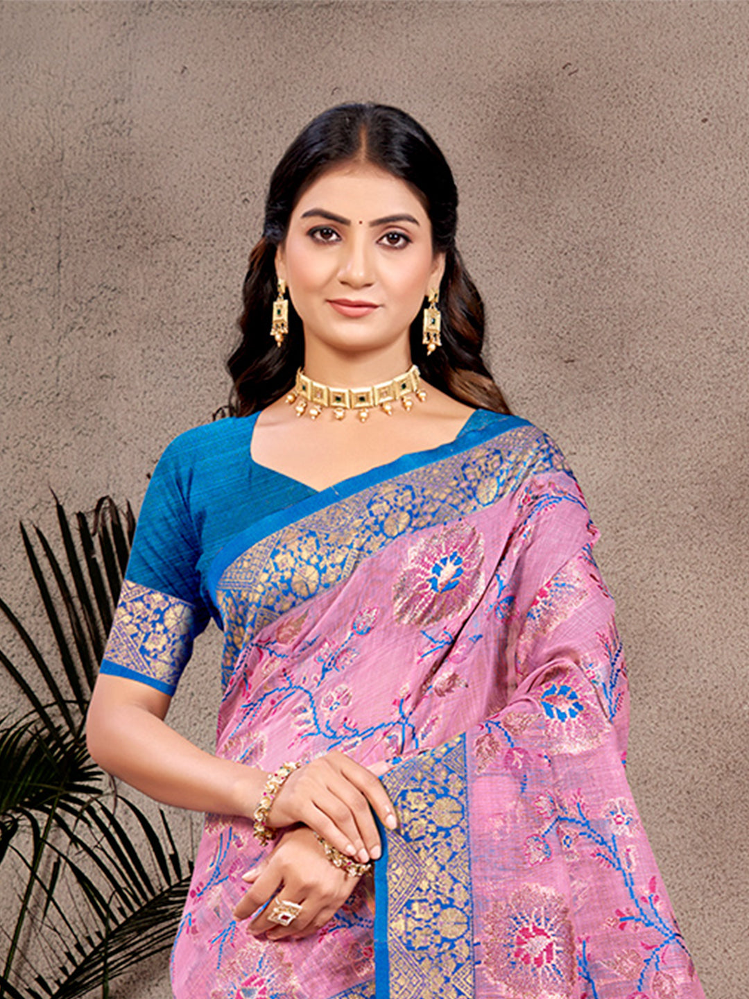 Sangam Prints Light Pink Cotton Silk With Meena Woven Work Traditional Saree | Grocsy
