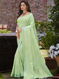 Sangam Prints Green Linen Woven Work Traditional Saree | Grocsy
