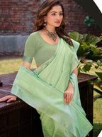 Sangam Prints Green Linen Woven Work Traditional Saree | Grocsy
