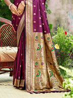 Sangam Prints Wine Silk Woven Work Traditional Saree | Grocsy
