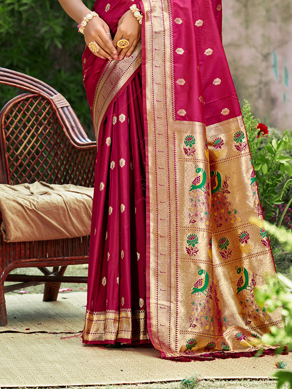 Sangam Prints Pink Silk Woven Work Traditional Saree | Grocsy