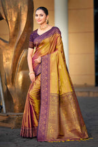 Sangam Prints Golden Soft Silk Woven Work Traditional Saree | Grocsy