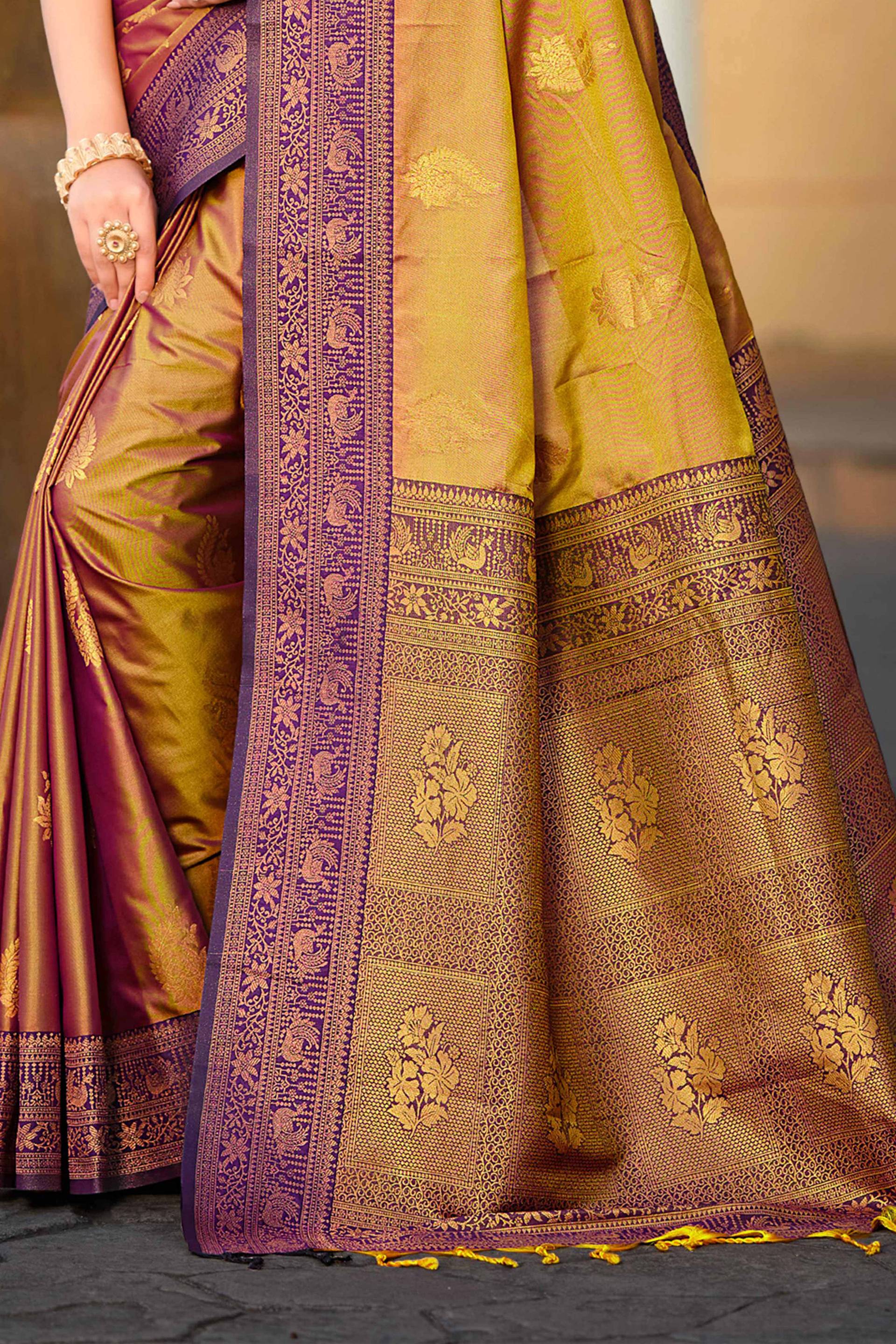 Sangam Prints Golden Soft Silk Woven Work Traditional Saree | Grocsy