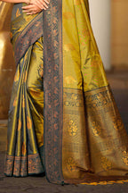 Sangam Prints Olive Green Soft Silk Woven Work Traditional Saree | Grocsy