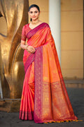 Sangam Prints Rani Pink Soft Silk Woven Work Traditional Saree | Grocsy