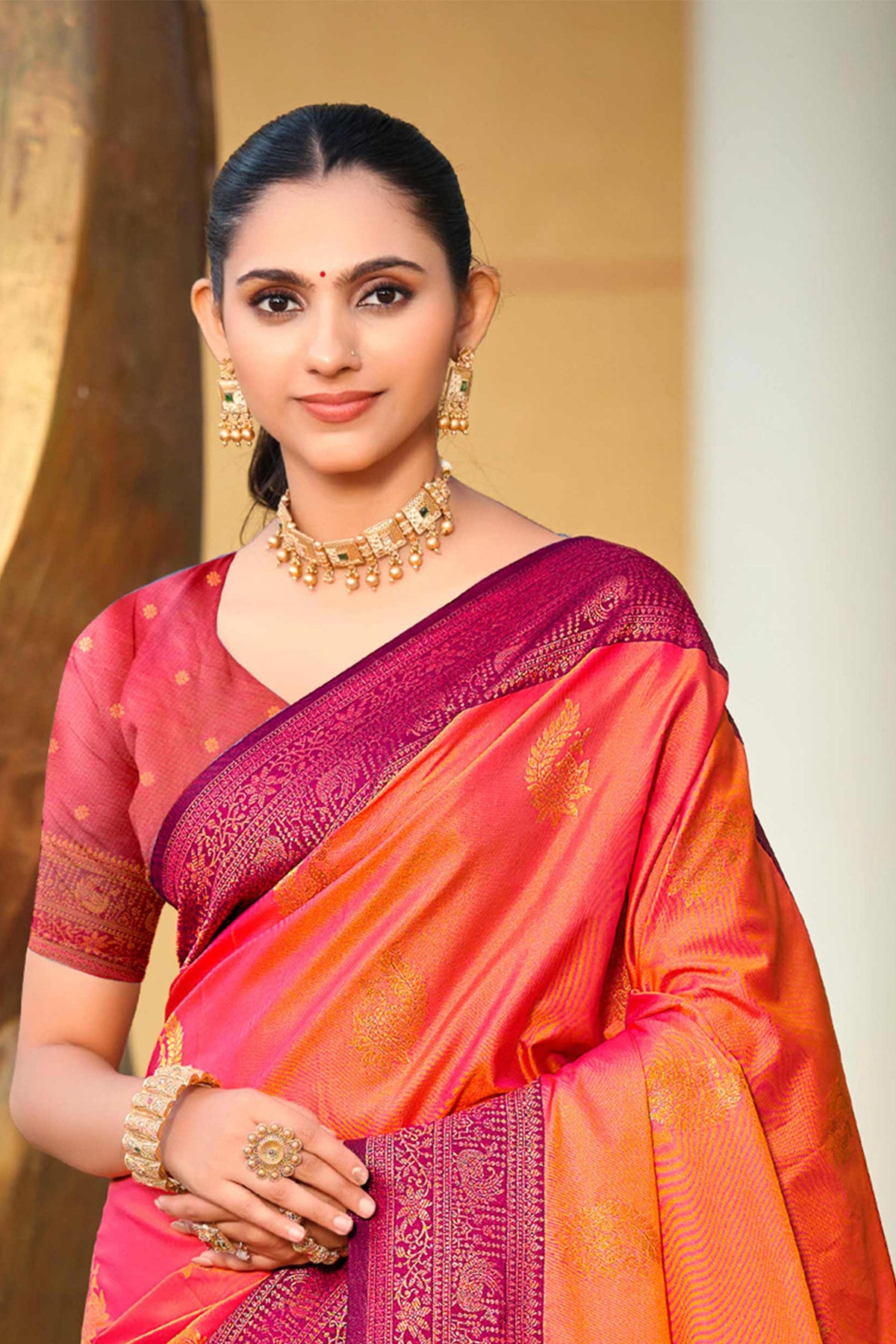 Sangam Prints Rani Pink Soft Silk Woven Work Traditional Saree | Grocsy