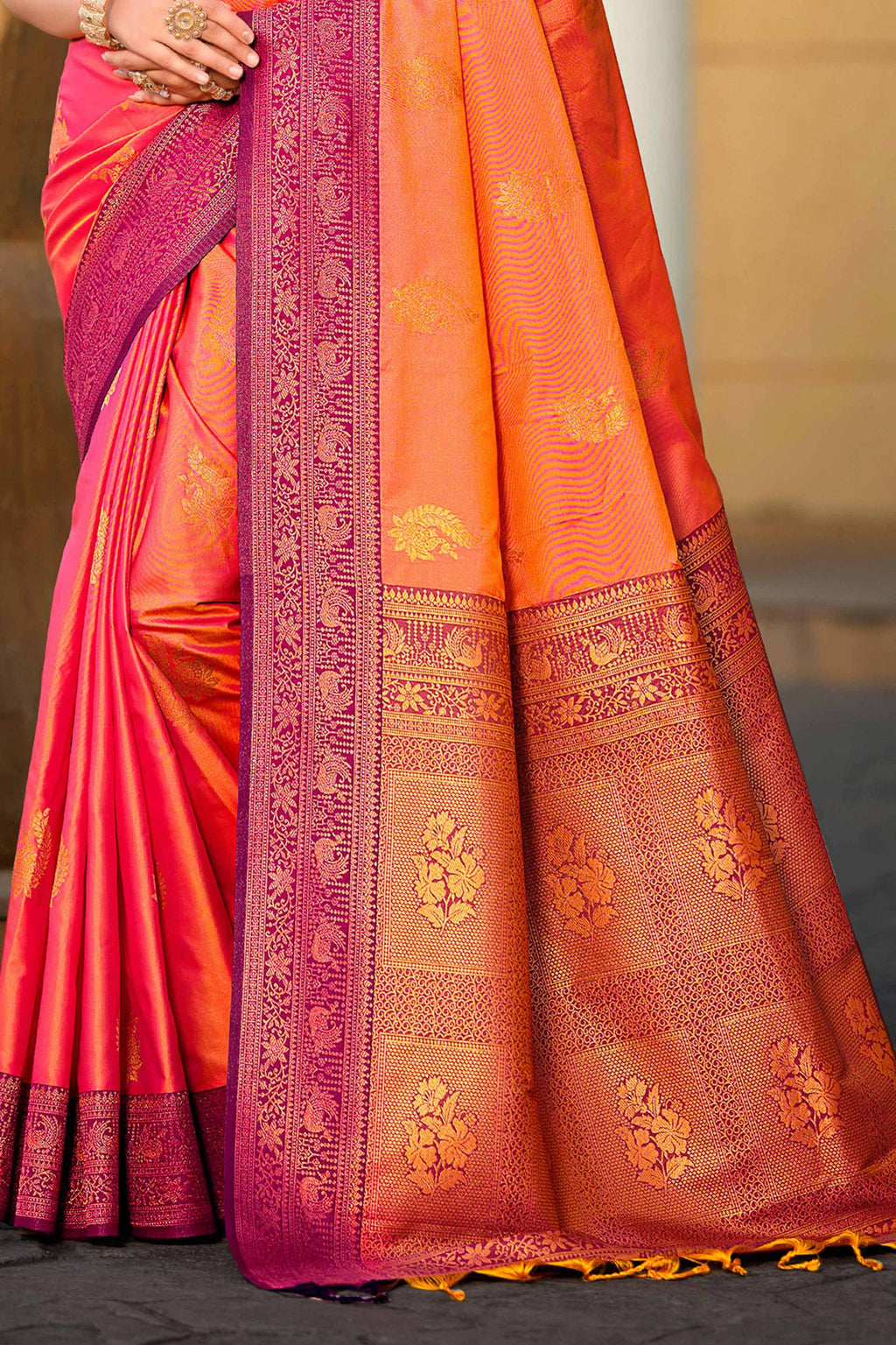 Sangam Prints Rani Pink Soft Silk Woven Work Traditional Saree | Grocsy