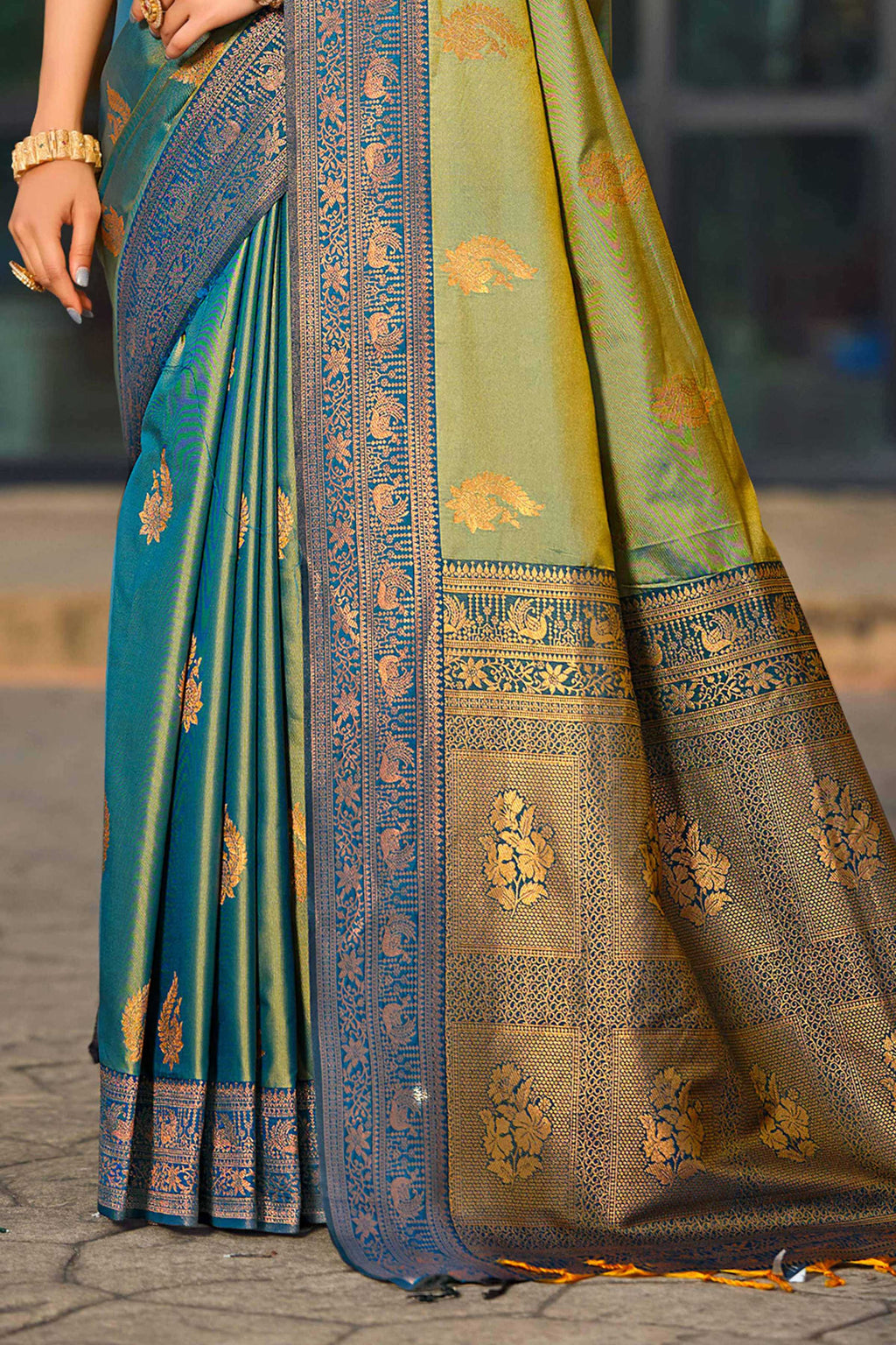 Sangam Prints Sea Green Soft Silk Woven Work Traditional Saree | Grocsy