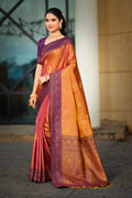 Sangam Prints Copper Gold Soft Silk Woven Work Traditional Saree | Grocsy