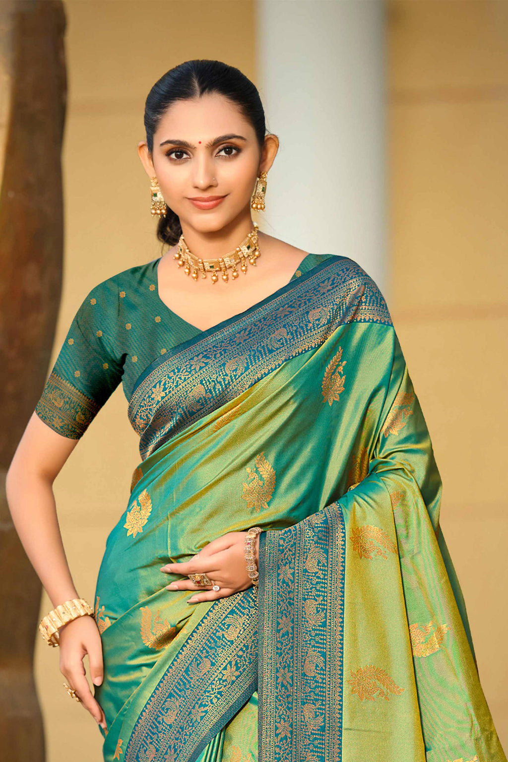 Sangam Prints Sea Green Soft Silk Woven Work Traditional Saree | Grocsy