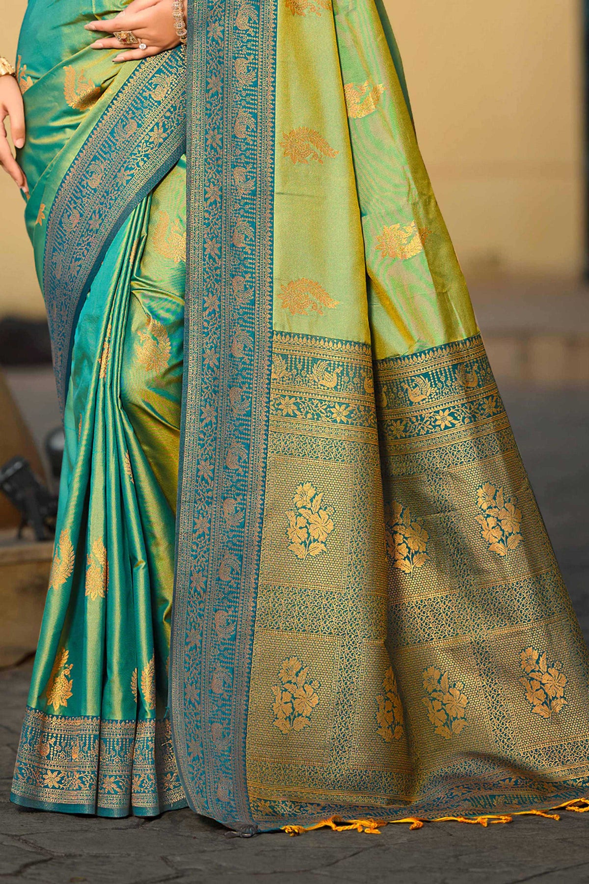 Sangam Prints Sea Green Soft Silk Woven Work Traditional Saree | Grocsy
