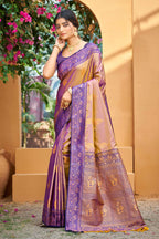 Sangam Prints Royal Purple Soft Silk Woven Work Traditional Saree | Grocsy