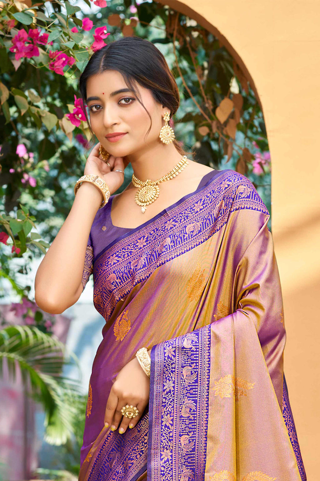 Sangam Prints Royal Purple Soft Silk Woven Work Traditional Saree | Grocsy