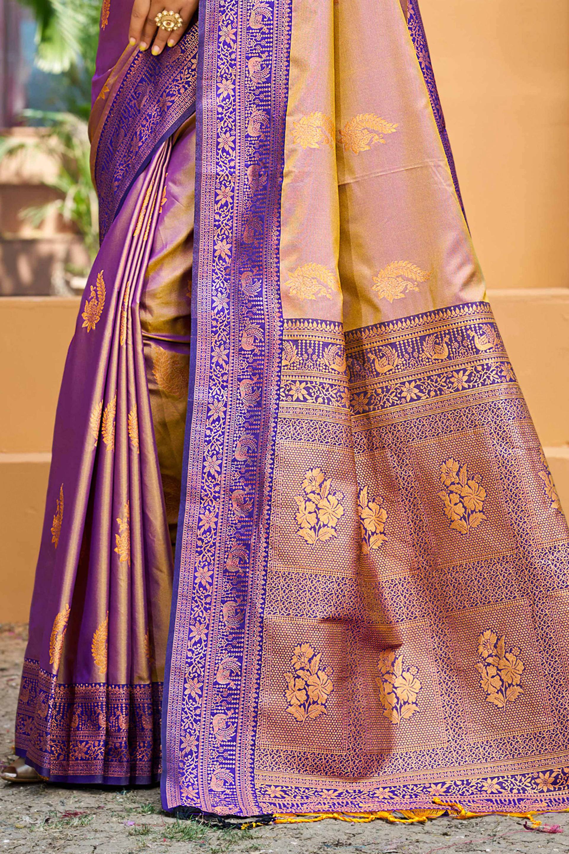 Sangam Prints Royal Purple Soft Silk Woven Work Traditional Saree | Grocsy