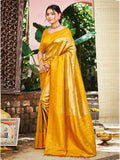 Sangam Prints Yellow Kanjivaram Silk Woven Work Traditional Saree | Grocsy
