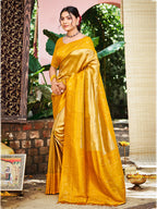 Sangam Prints Yellow Kanjivaram Silk Woven Work Traditional Saree | Grocsy
