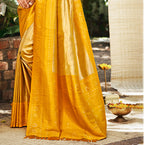 Sangam Prints Yellow Kanjivaram Silk Woven Work Traditional Saree | Grocsy