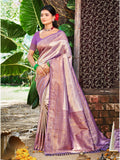 Sangam Prints Lavender  Kanjivaram Silk Woven Work Traditional Saree | Grocsy