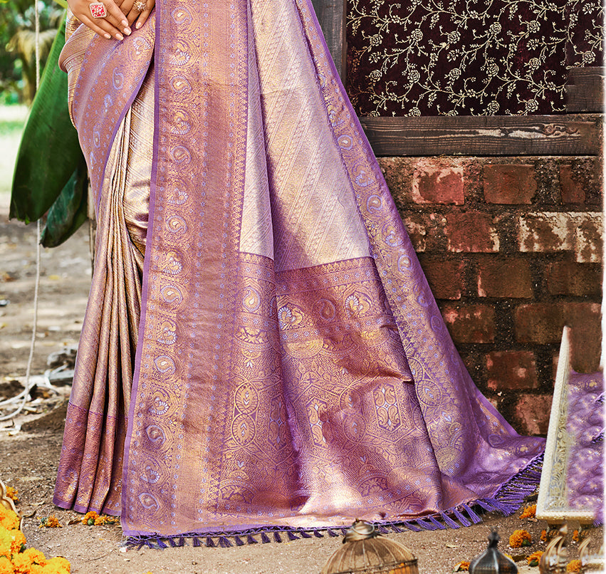 Sangam Prints Lavender  Kanjivaram Silk Woven Work Traditional Saree | Grocsy