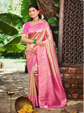 Sangam Prints Rani Pink Kanjivaram Silk Woven Work Traditional Saree | Grocsy
