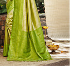 Sangam Prints Green And Gold Kanjivaram Silk Woven Work Traditional Saree | Grocsy