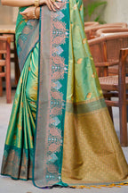 Sangam Prints Parrot Green Soft Silk Woven Work Traditional Saree | Grocsy