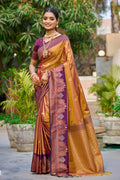 Sangam Prints Copper Gold Soft Silk Woven Work Traditional Saree | Grocsy