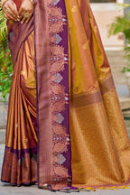 Sangam Prints Copper Gold Soft Silk Woven Work Traditional Saree | Grocsy