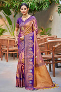 Sangam Prints Rose Gold Soft Silk Woven Work Traditional Saree | Grocsy