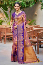 Sangam Prints Rose Gold Soft Silk Woven Work Traditional Saree | Grocsy