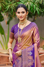 Sangam Prints Rose Gold Soft Silk Woven Work Traditional Saree | Grocsy