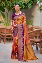 Sangam Prints Copper Gold Soft Silk Woven Work Traditional Saree | Grocsy