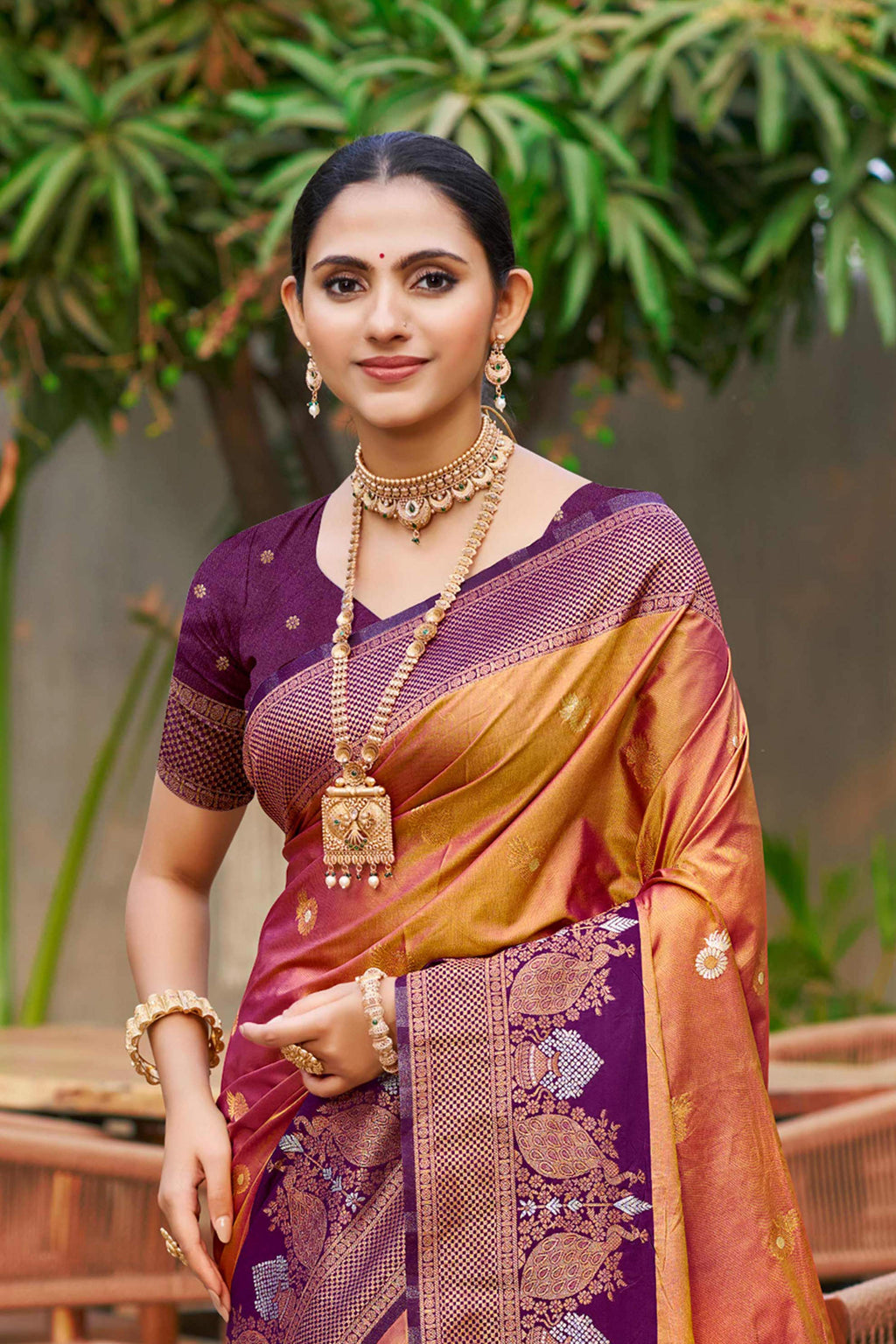 Sangam Prints Copper Gold Soft Silk Woven Work Traditional Saree | Grocsy