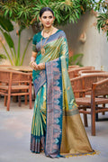 Sangam Prints Sea Green Soft Silk Woven Work Traditional Saree | Grocsy