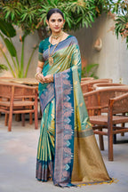 Sangam Prints Sea Green Soft Silk Woven Work Traditional Saree | Grocsy