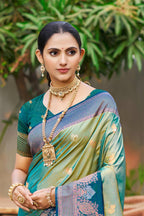 Sangam Prints Sea Green Soft Silk Woven Work Traditional Saree | Grocsy