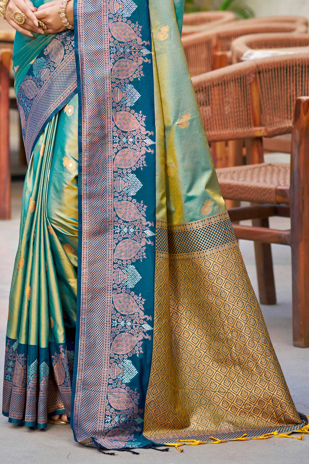 Sangam Prints Sea Green Soft Silk Woven Work Traditional Saree | Grocsy