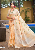 Prazu Fashion Cream Linen Cotton Weaving Wedding Wear Saree | Grocsy