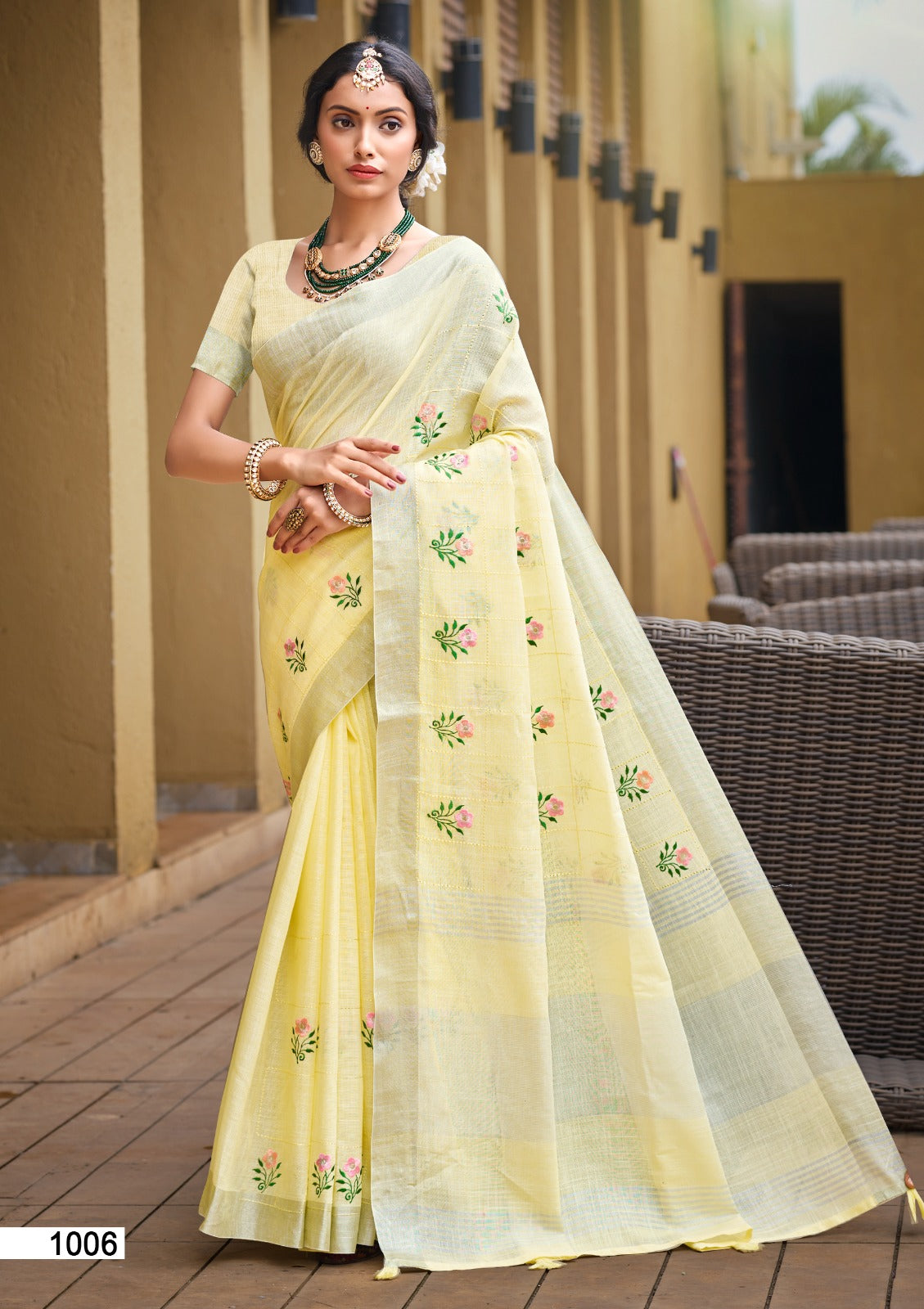 Prazu Fashion Light Yellow Linen Cotton Weaving Wedding Wear Saree | Grocsy