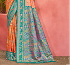 Sangam Prints Light Orange Kanjivaram Silk Woven Work Traditional Saree | Grocsy