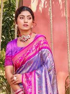 Sangam Prints Lavender Kanjivaram Silk Woven Work Traditional Saree | Grocsy
