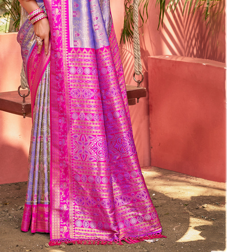 Sangam Prints Lavender Kanjivaram Silk Woven Work Traditional Saree | Grocsy