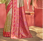 Sangam Prints Olive Green Kanjivaram Silk Woven Work Traditional Saree | Grocsy