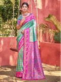 Sangam Prints Sea Green Kanjivaram Silk Woven Work Traditional Saree | Grocsy